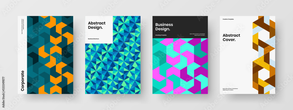 Modern front page vector design concept composition. Premium geometric pattern magazine cover layout bundle.