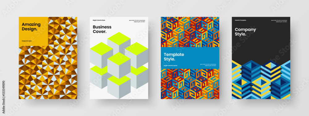 Premium cover vector design template bundle. Fresh geometric hexagons placard layout set.
