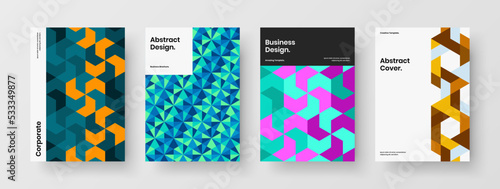 Modern front page vector design concept composition. Premium geometric pattern magazine cover layout bundle.