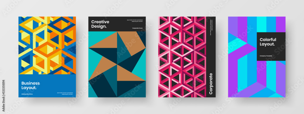 Minimalistic mosaic shapes company cover concept composition. Modern flyer A4 design vector illustration set.