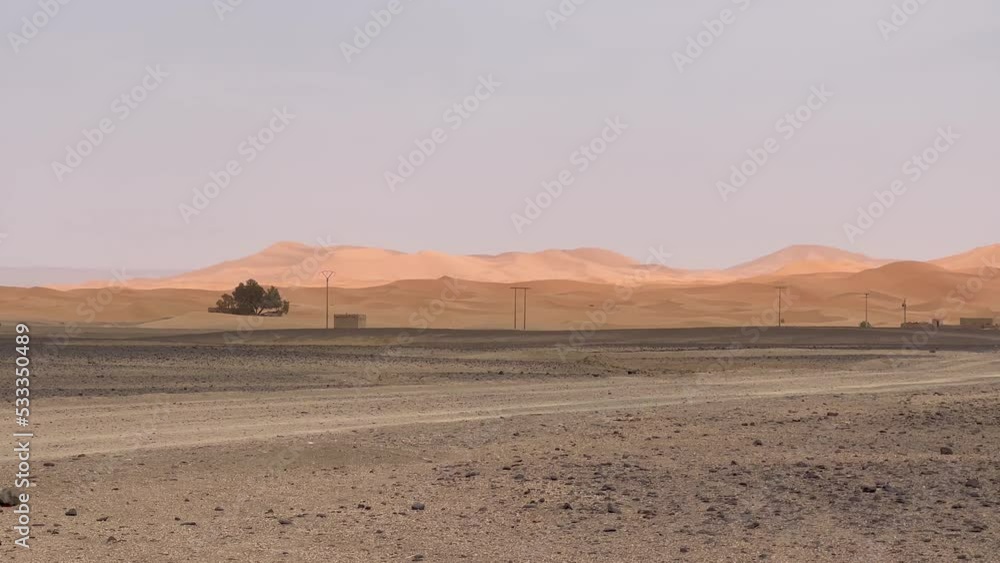General view of the Merzouga hotels district - Merzouga, Sahara, Morocco General view of the Merzouga hotels district - Merzouga, Sahara, Morocco