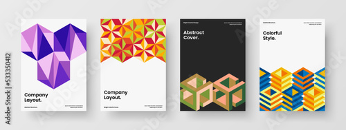 Trendy mosaic tiles booklet template composition. Simple front page A4 vector design concept set.