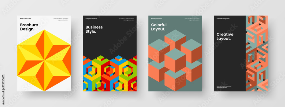 Clean corporate identity vector design template collection. Trendy geometric tiles company cover concept bundle.