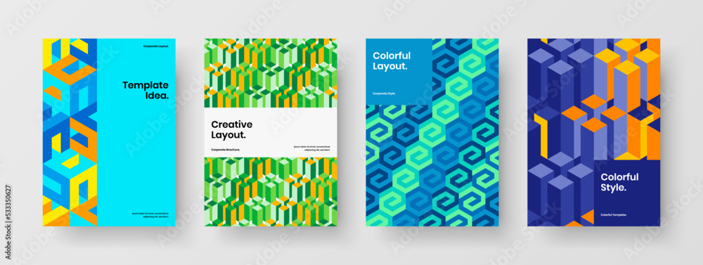 Fototapeta premium Fresh poster A4 design vector illustration collection. Minimalistic geometric pattern catalog cover template bundle.