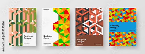 Amazing presentation design vector template composition. Clean geometric pattern book cover concept collection.
