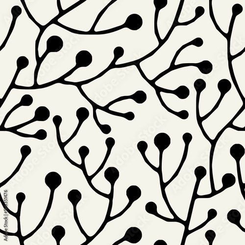 Vector seamless pattern. Floral stylish background. Bold silhouette of graphic branches.