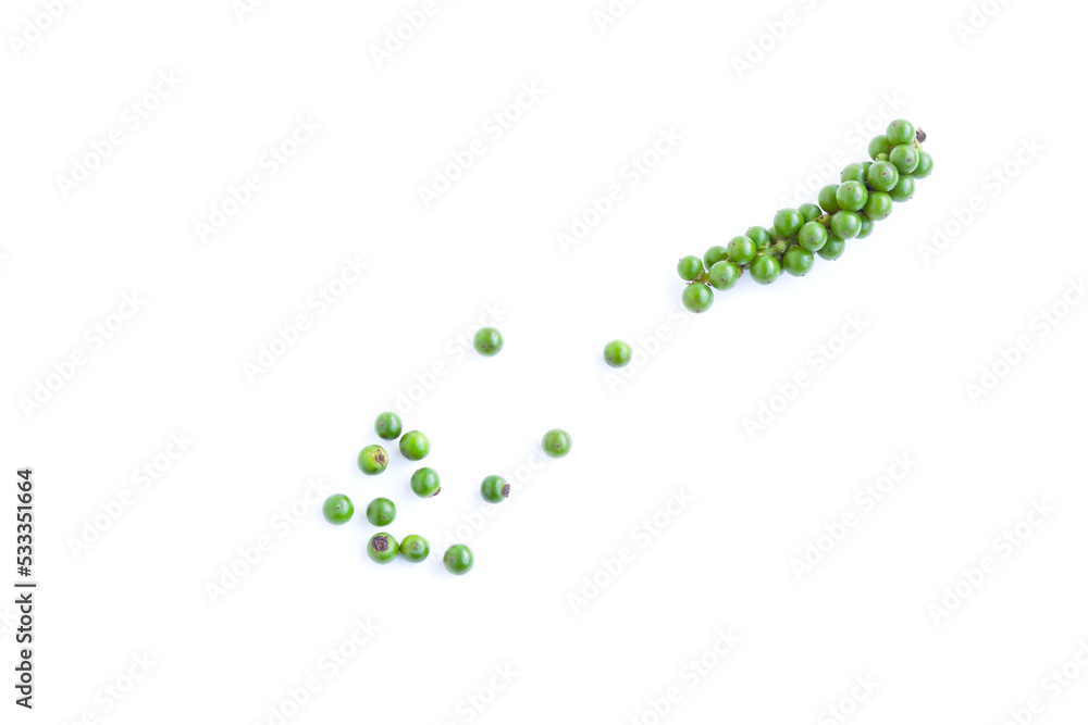 Fresh green black pepper isolated on white background,Organic vegetables, Herbal plant, Food ingredient Fresh green black pepper isolated on white background,Organic vegetables, Herbal plant, Food ingredient
