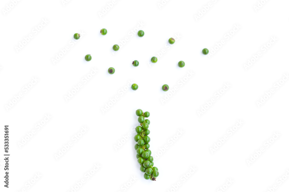 Fresh green black pepper isolated on white background,Organic vegetables, Herbal plant, Food ingredient Fresh green black pepper isolated on white background,Organic vegetables, Herbal plant, Food ingredient