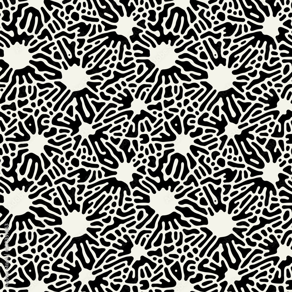 Vector seamless pattern. Free form organic shapes. Stylish structure of natural spots. Hand drawn abstract background. Can be used as swatch in Illustrator. Monochrome spotty print. Vector seamless pattern. Free form organic shapes. Stylish structure of natural spots. Hand drawn abstract background. Can be used as swatch in Illustrator. Monochrome spotty print.
