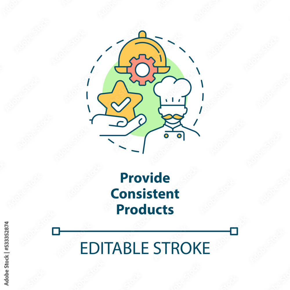Provide consistent products concept icon. Restaurant customer service skill abstract idea thin line illustration. Isolated outline drawing. Editable stroke. Arial, Myriad Pro-Bold fonts used Provide consistent products concept icon. Restaurant customer service skill abstract idea thin line illustration. Isolated outline drawing. Editable stroke. Arial, Myriad Pro-Bold fonts used