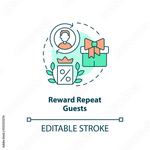 Reward repeat guests concept icon. Elevating guest satisfaction abstract idea thin line illustration. Increase loyalty. Isolated outline drawing. Editable stroke. Arial, Myriad Pro-Bold fonts used