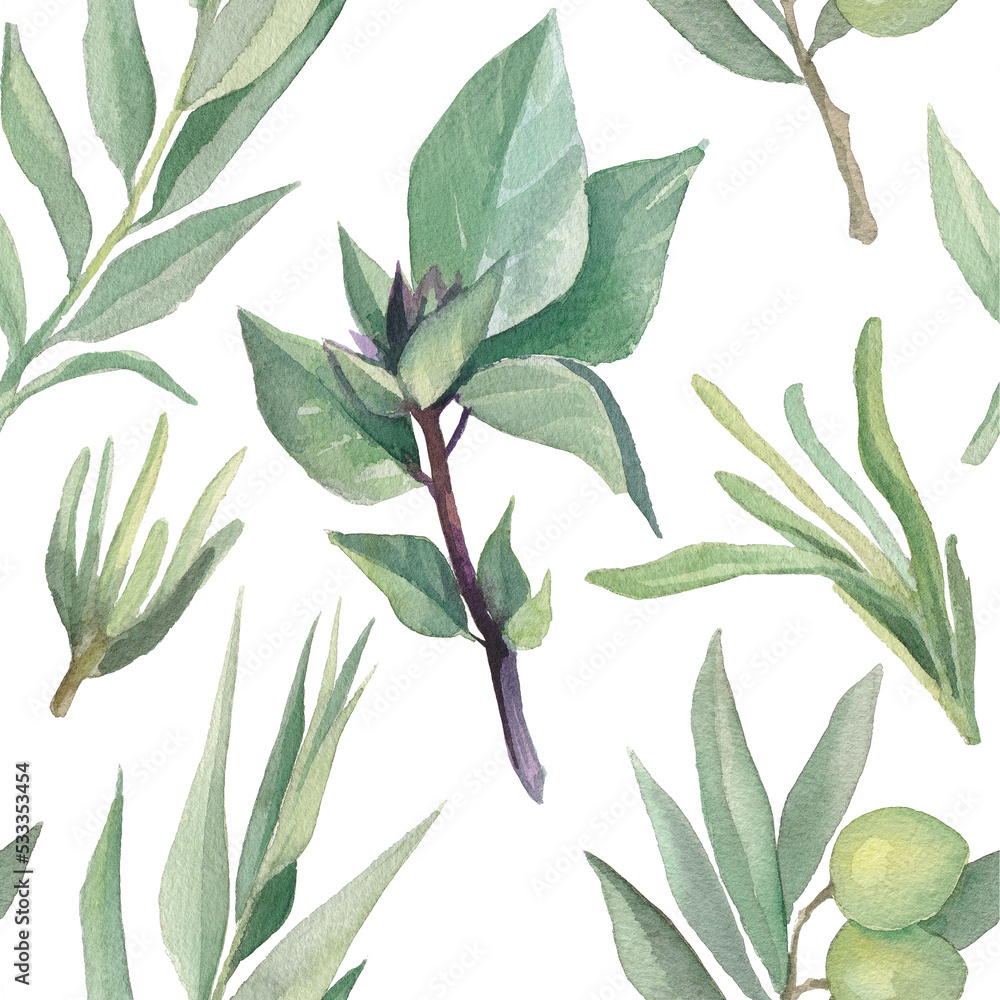 Watercolor seamless nature pattern