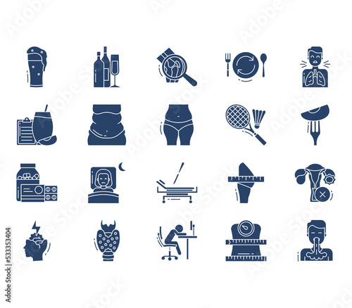 Obesity and infertility icon set
