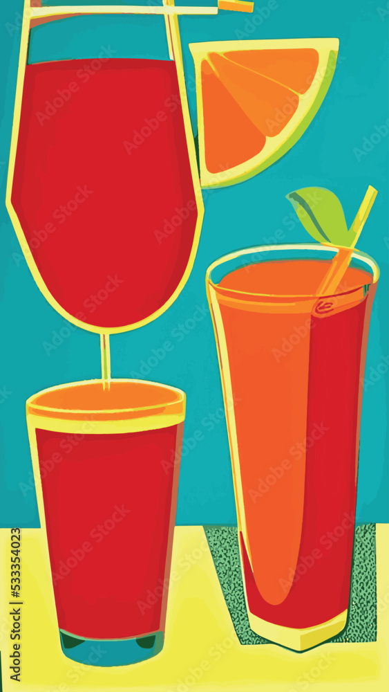 Fototapeta premium Vector glasses with fruit juice on a colored background