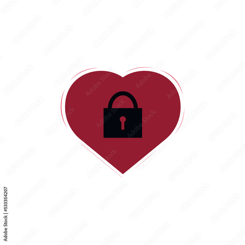Red heart with lock. Unfinished outline. Concept of privacy and confidentiality. Red heart with lock. Unfinished outline. Concept of privacy and confidentiality.