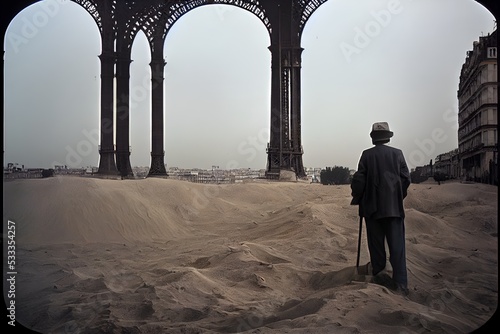 man walking in Paris became a deset  photo