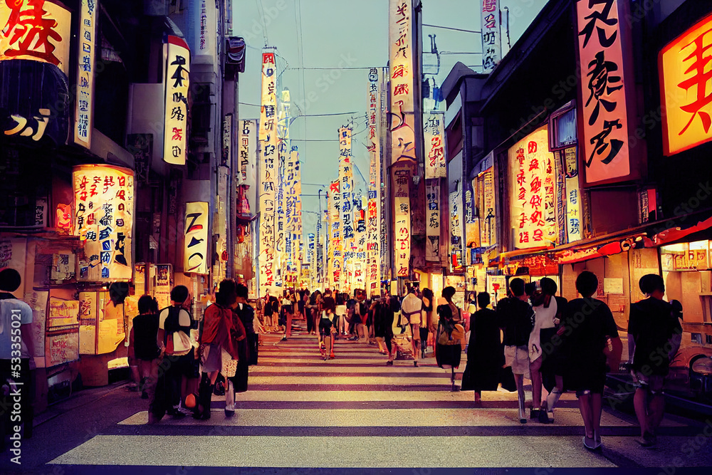 Conceptual Ai Generated Image (not actual) - Streets of Japan capital on August 17 2013 Tokyo is visited by more than 10 million tourists every year , style U1 1