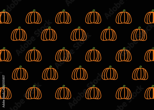 Halloween pumpkin vector seamless pattern with orange pumpkin on black vector background