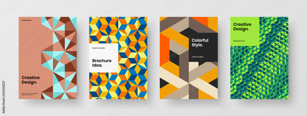 Fototapeta premium Creative geometric pattern front page template composition. Abstract corporate cover A4 vector design concept set.