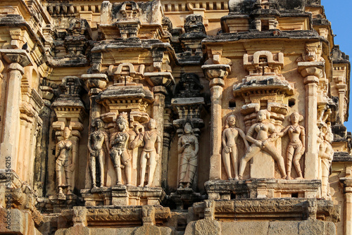 Fragment of the wall of the temple Virupaksha. Hampi. India