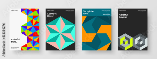 Fresh geometric pattern poster illustration composition. Clean company cover A4 design vector layout collection.