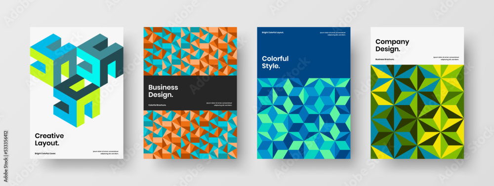 Original geometric hexagons poster layout bundle. Vivid company cover A4 design vector illustration composition.