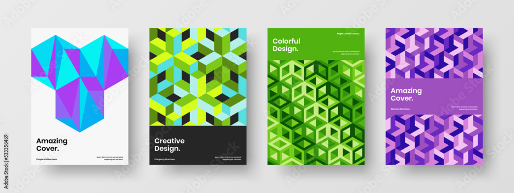 Fototapeta premium Trendy annual report A4 design vector template bundle. Abstract mosaic tiles brochure layout composition.