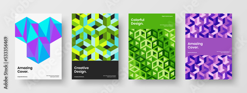 Trendy annual report A4 design vector template bundle. Abstract mosaic tiles brochure layout composition.