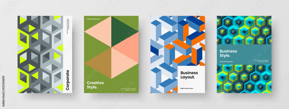 Premium mosaic shapes book cover template composition. Modern presentation A4 vector design concept set.