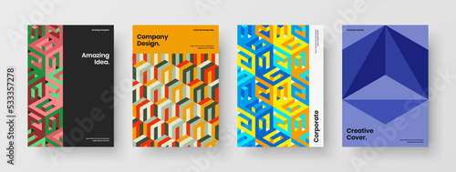 Modern geometric hexagons corporate cover layout bundle. Original placard A4 vector design template collection.