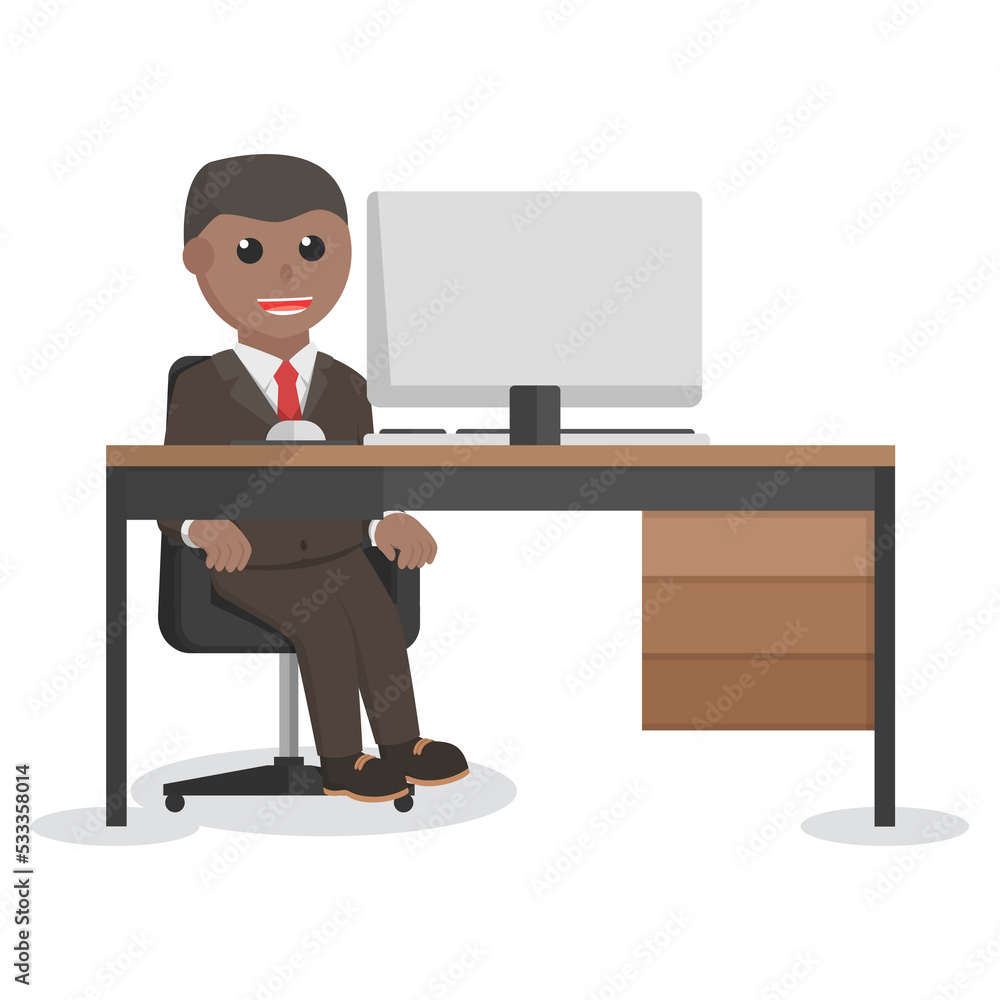 male businessman african work on table design character on white background male businessman african work on table design character on white background