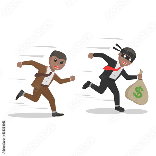 businessman african chasing a thief design character on white background