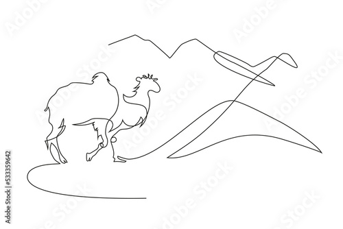 The camel is drawn with one line. Minimalistic graphics. Continuous line.