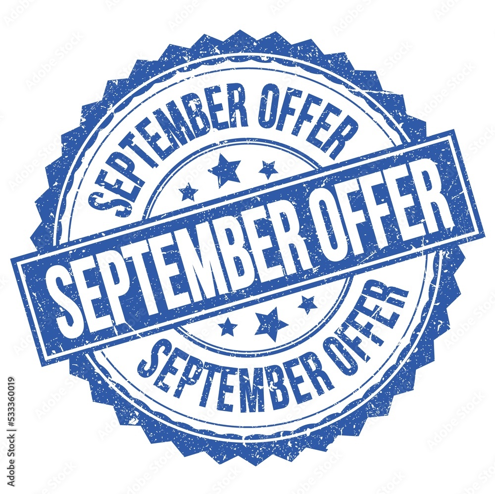 Obraz premium SEPTEMBER OFFER text on blue round stamp sign