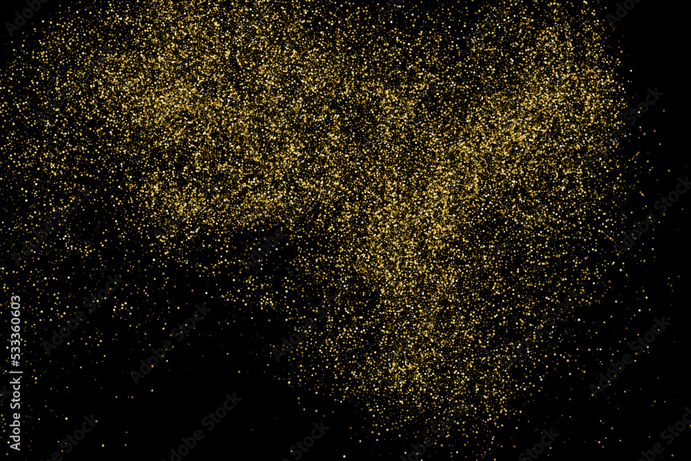 Gold Glitter Texture Isolated On Black. Goldish Color Sequins. Celebratory Background. Golden Explosion Of Confetti. Vector Illustration, Eps 10.