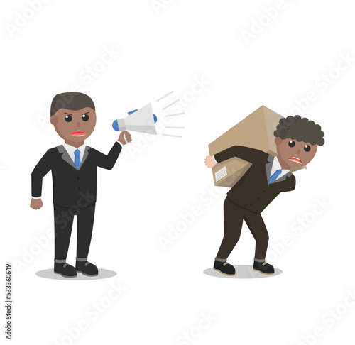 businessman african forced to work hard design character on white background 