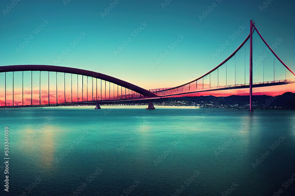 Fototapeta premium Cartoon style Cablestayed bridge Hercilio Luz in Florianopolis Santa Catarina Brazil , style U1 1