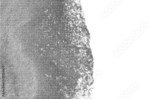 Black Halftone Texture On White Background. Modern Dotted Futuristic Backdrop. Fade Noise Overlay. Digitally Generated Image. Pop Art Style. Vector Illustration, Eps 10.