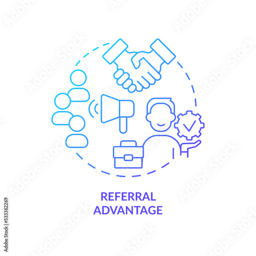 Referral advantage program blue gradient concept icon. Referral system. Employee retention abstract idea thin line illustration. Isolated outline drawing. Myriad Pro-Bold font used