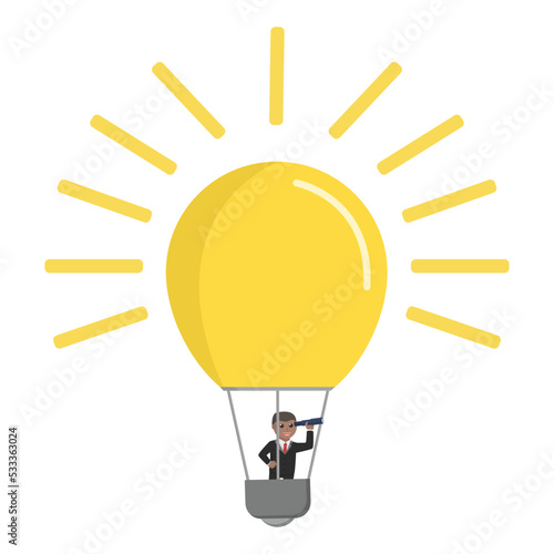 businessman african looking for something from air balloon lamp design character on white background 