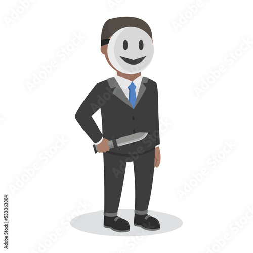 businessman african mysterious man hold knife design character on white background