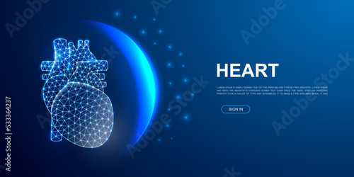 Heart 3d polygonal symbol for website template. Low poly Internal organ illustration for promo banner design. Cardiology design illustration concept.