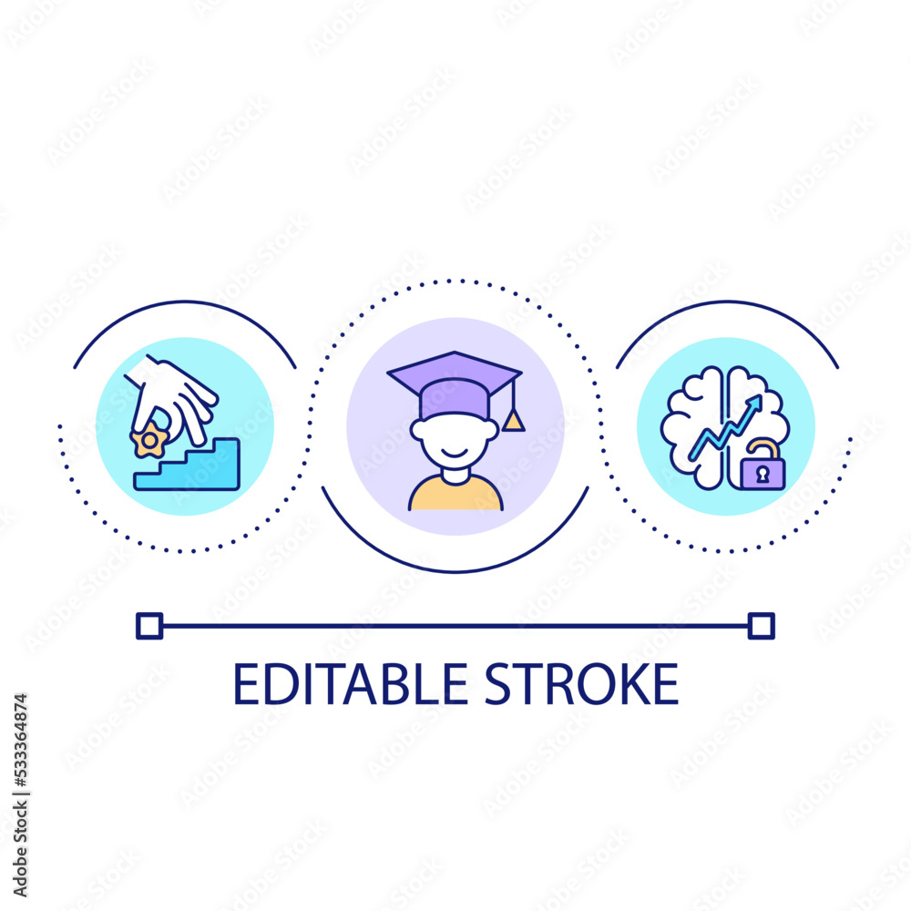 Student progress loop concept icon. Intellectual development of pupil. Primary education abstract idea thin line illustration. Isolated outline drawing. Editable stroke. Arial font used Student progress loop concept icon. Intellectual development of pupil. Primary education abstract idea thin line illustration. Isolated outline drawing. Editable stroke. Arial font used