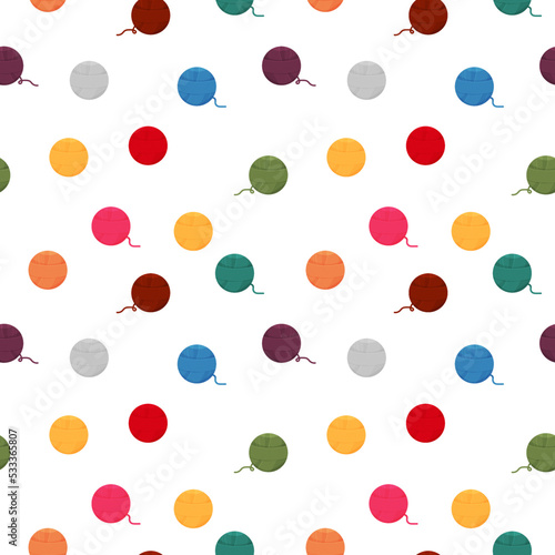 Seamless pattern with various skeins of yarn. Vector illustration.  concept of  knitting, Threads, knitting needles,  Needlework, hobbies.