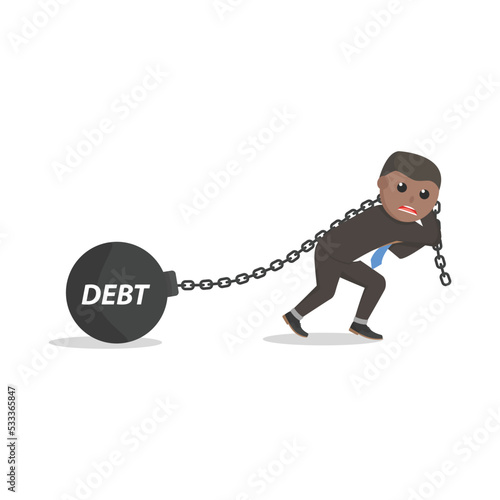 businessman african pulling debt ball design character on white background