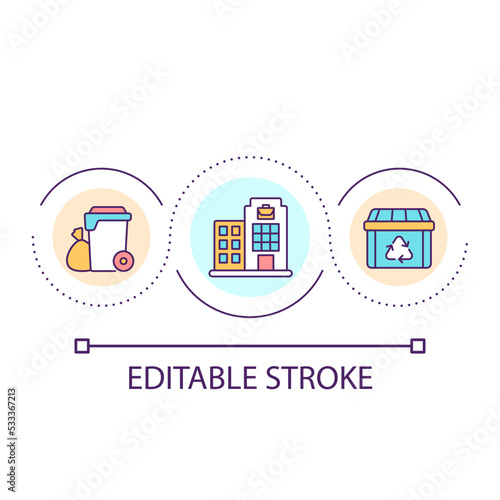 Office waste management loop concept icon. Business center garbage collection. Processing and recycling abstract idea thin line illustration. Isolated outline drawing. Editable stroke. Arial font used