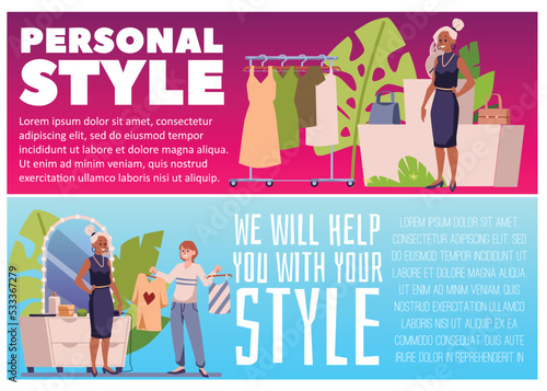 Personal stylist advertising poster or banners set, flat vector illustration.