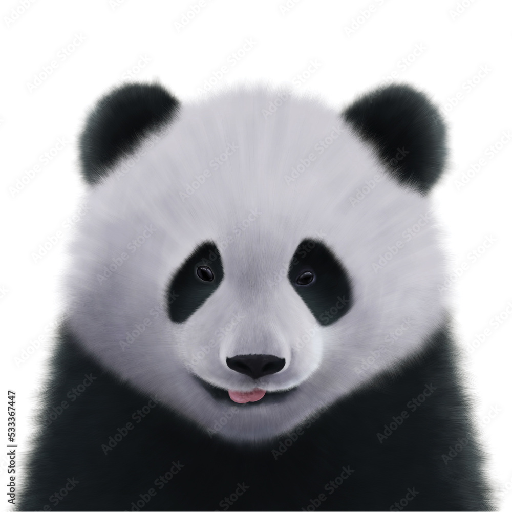 Fototapeta premium Baby panda bear cute illustrated portrait isolated on a while background