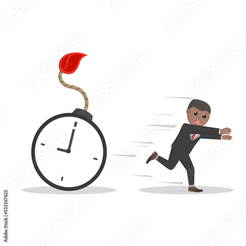 businessman african run away from bomb time design character on white background 