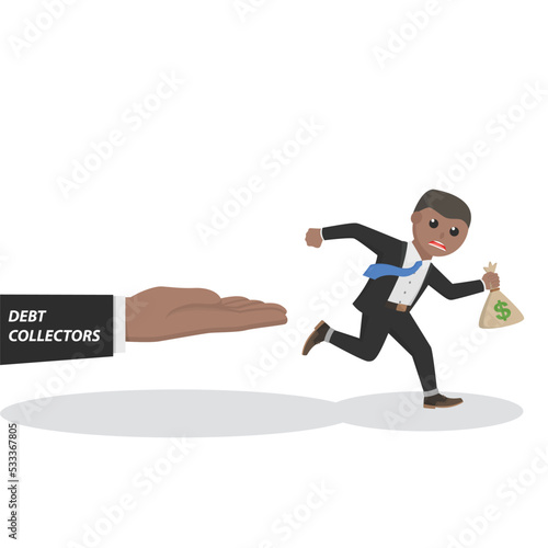 businessman african run away from debt collectors design character on white background
